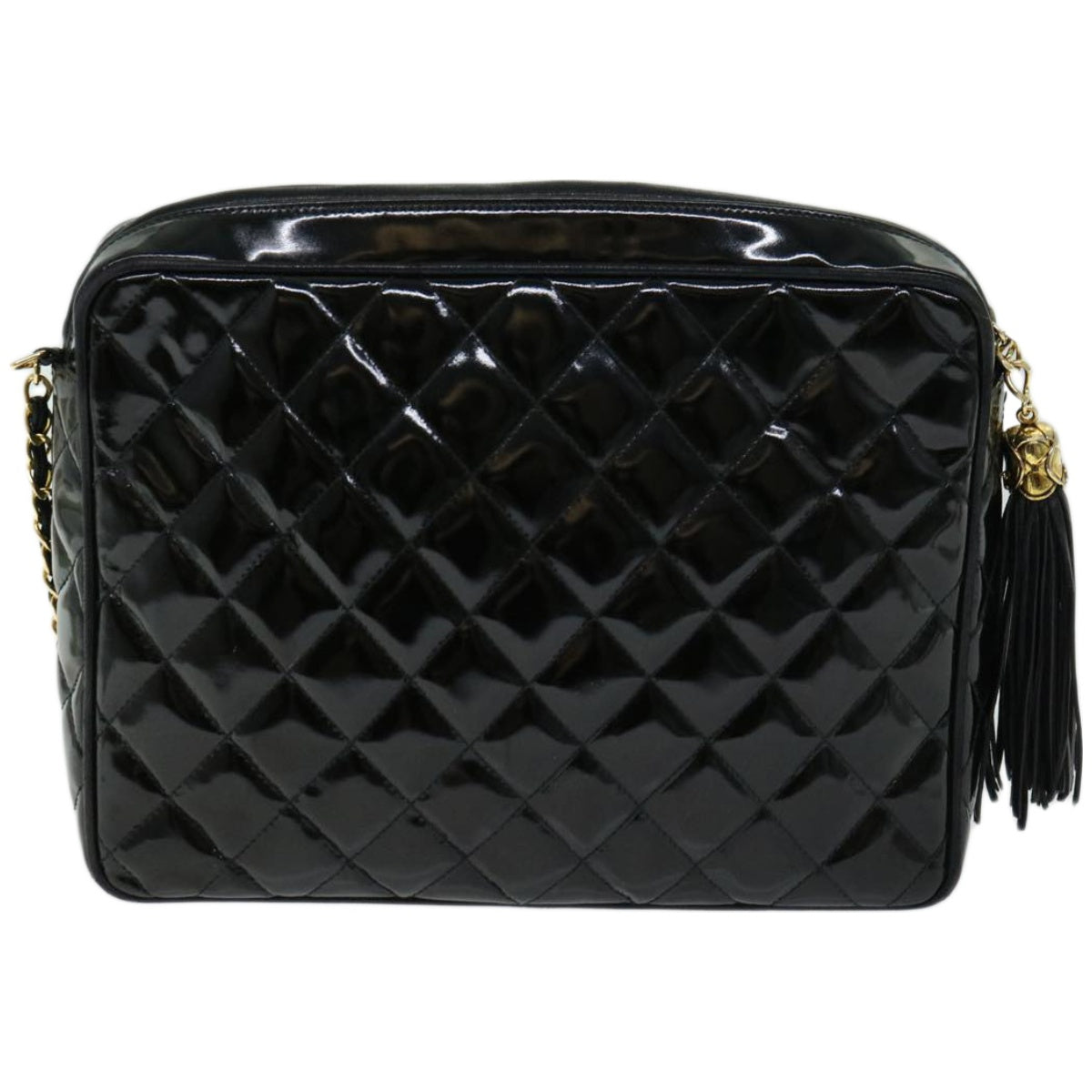 Top Quality Chanel Matelasse Chain Shoulder Bag Patent leather Black CC Auth hk1071