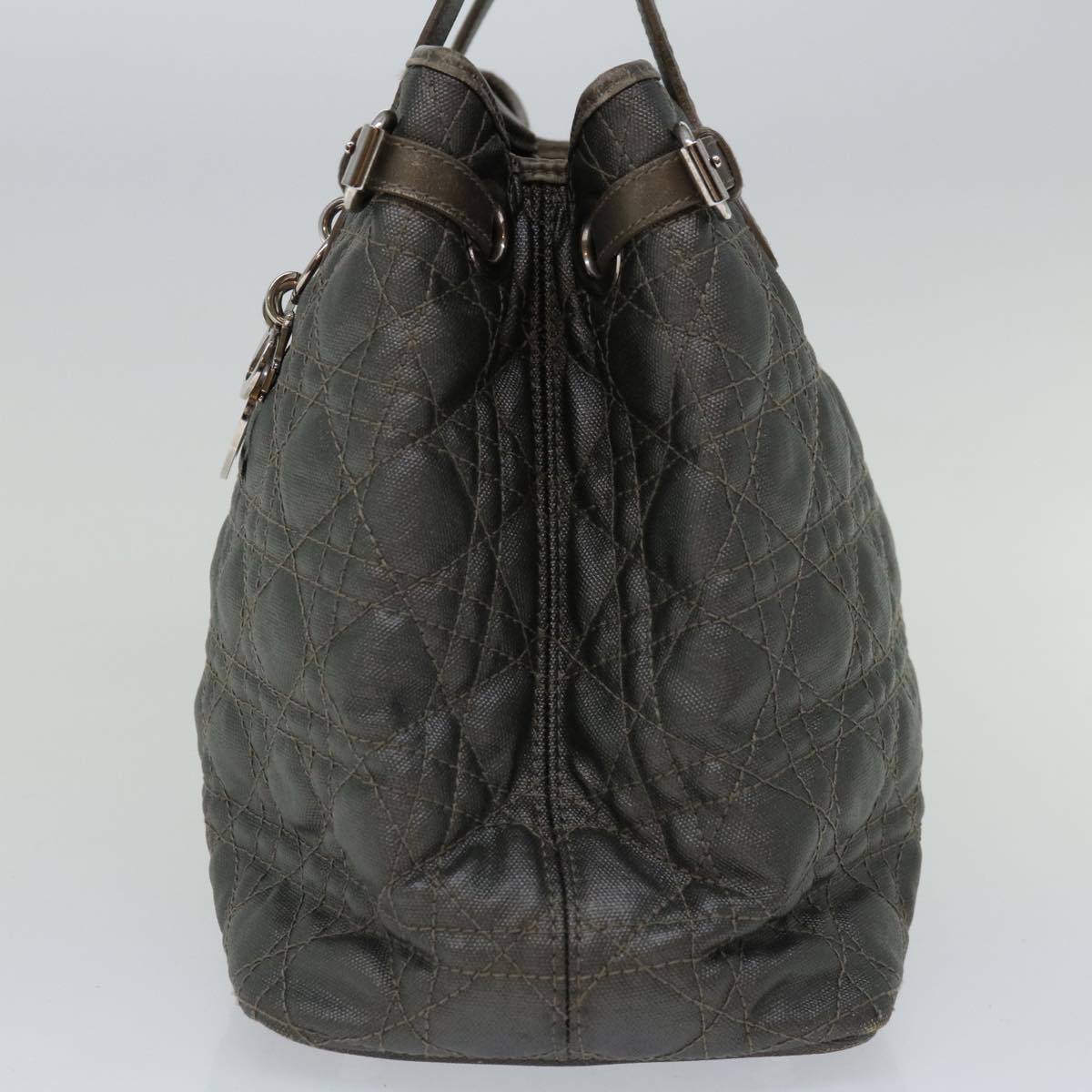 CHRISTIAN DIOR Tote Bag Coated Canvas Gray Auth hk1106