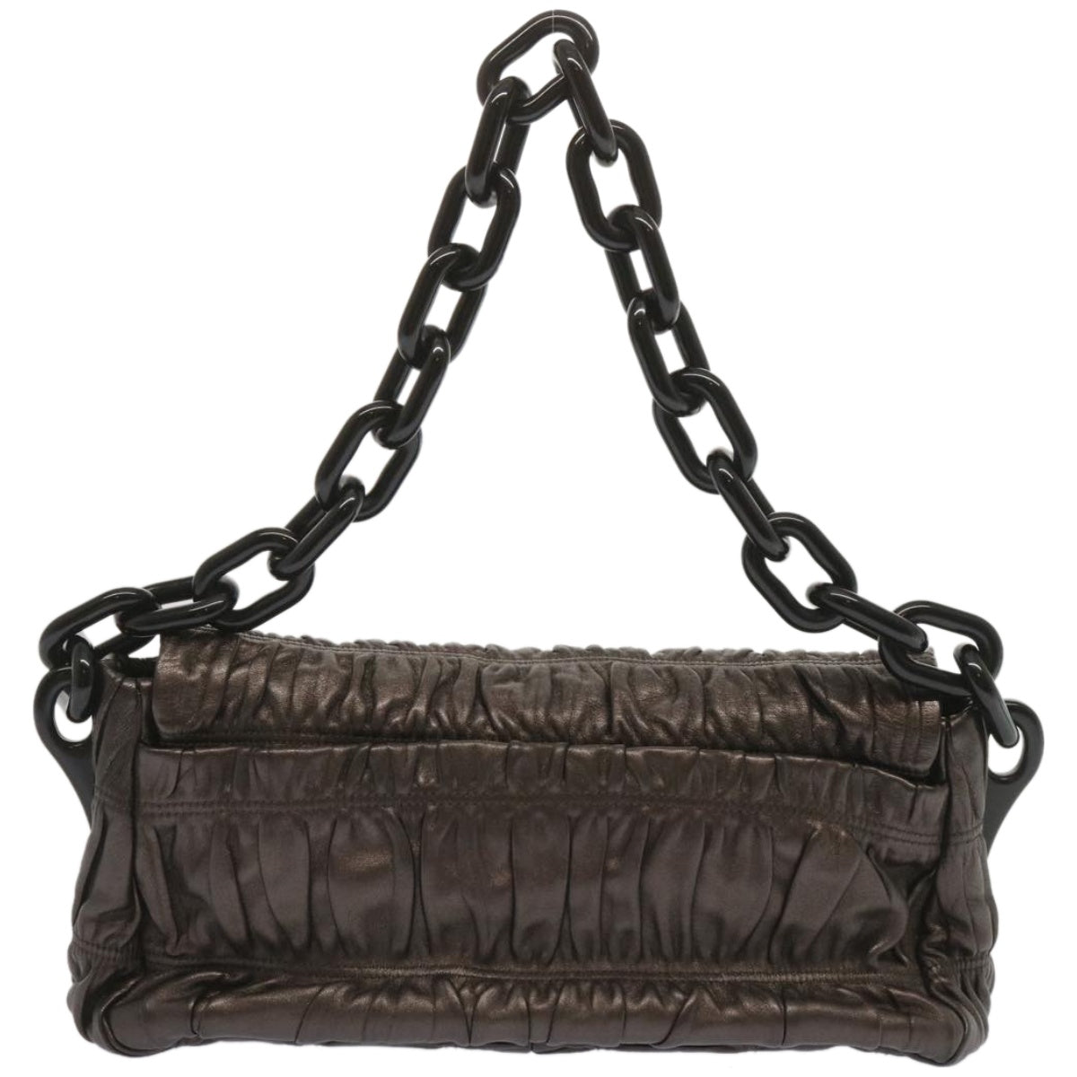 PRADA Chain Shoulder Bag Leather Gunmetal Auth hk1132