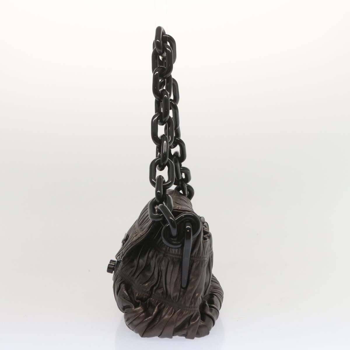 PRADA Chain Shoulder Bag Leather Gunmetal Auth hk1132