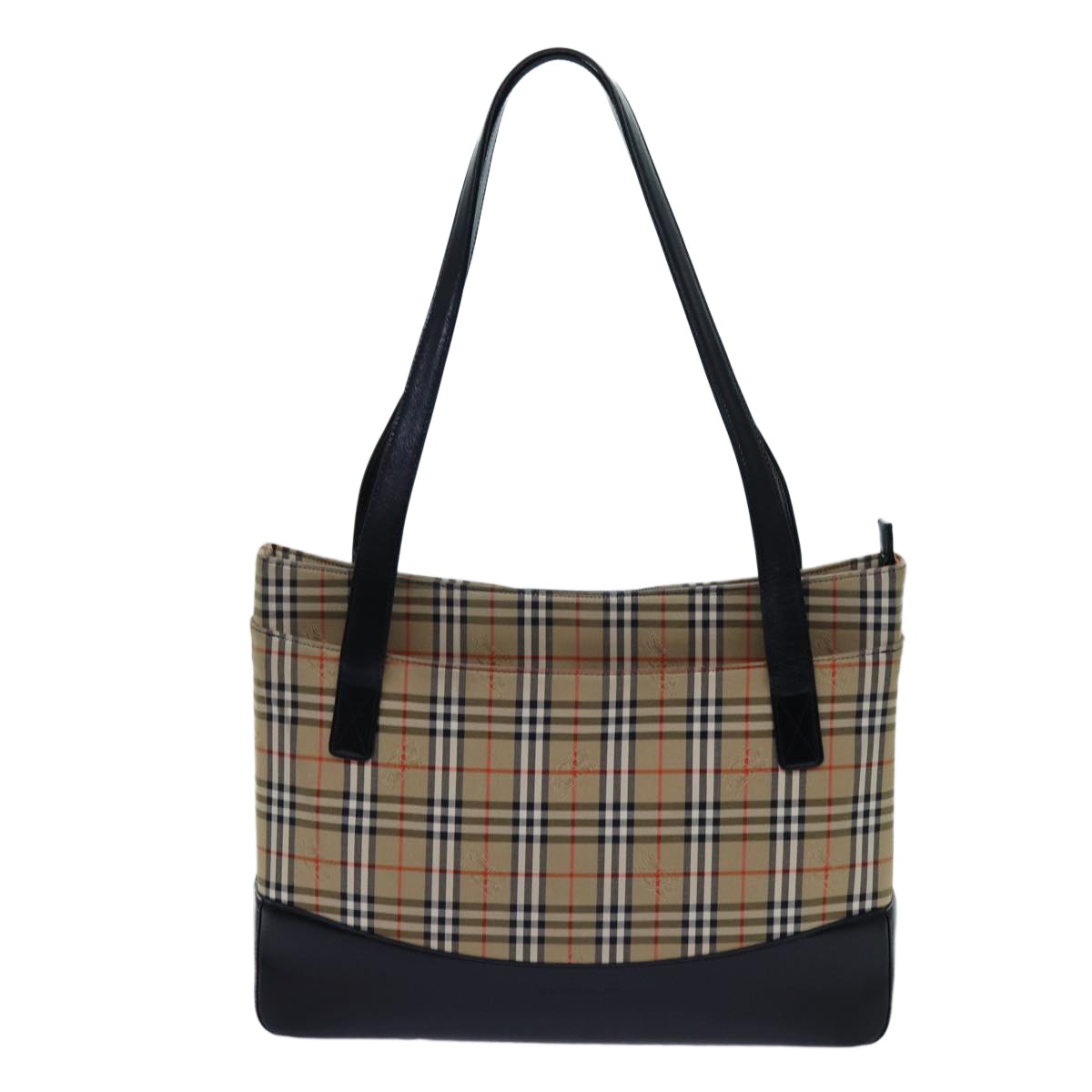 BURBERRY Nova Check Tote Bag Canvas Beige Black Auth hk1203