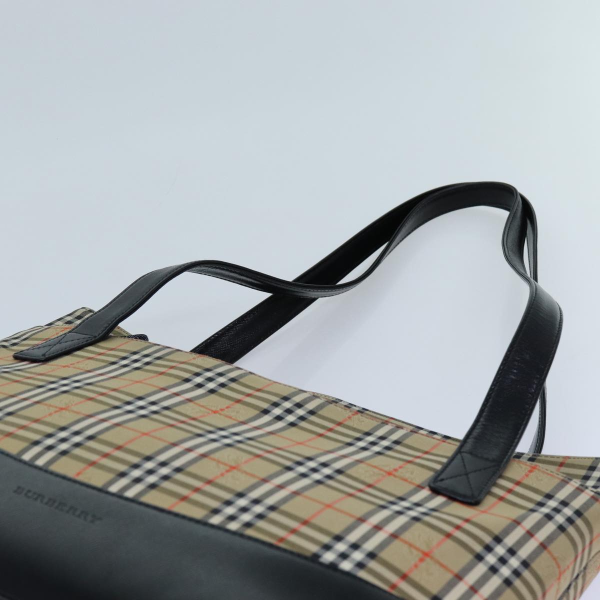 BURBERRY Nova Check Tote Bag Canvas Beige Black Auth hk1203