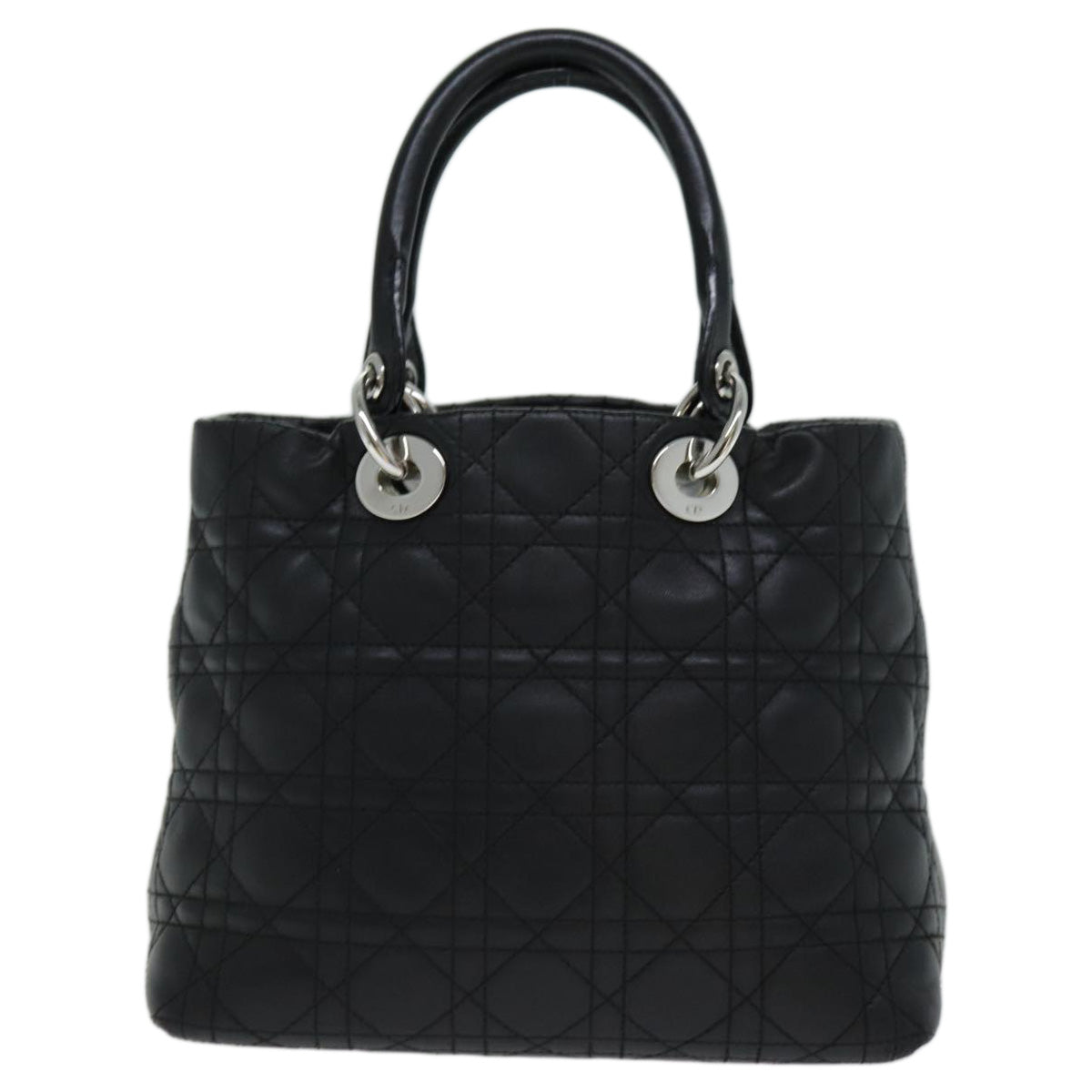 CHRISTIAN DIOR Lady Dior Canage Hand Bag Lamb Skin Black Auth hk1282