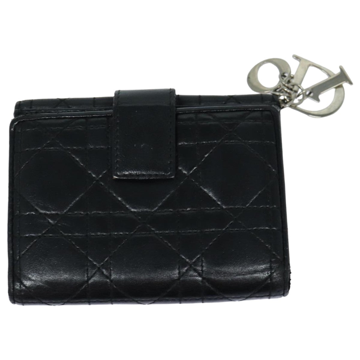 CHRISTIAN DIOR Lady Dior Canage Wallet Lamb Skin Black Auth hk1418