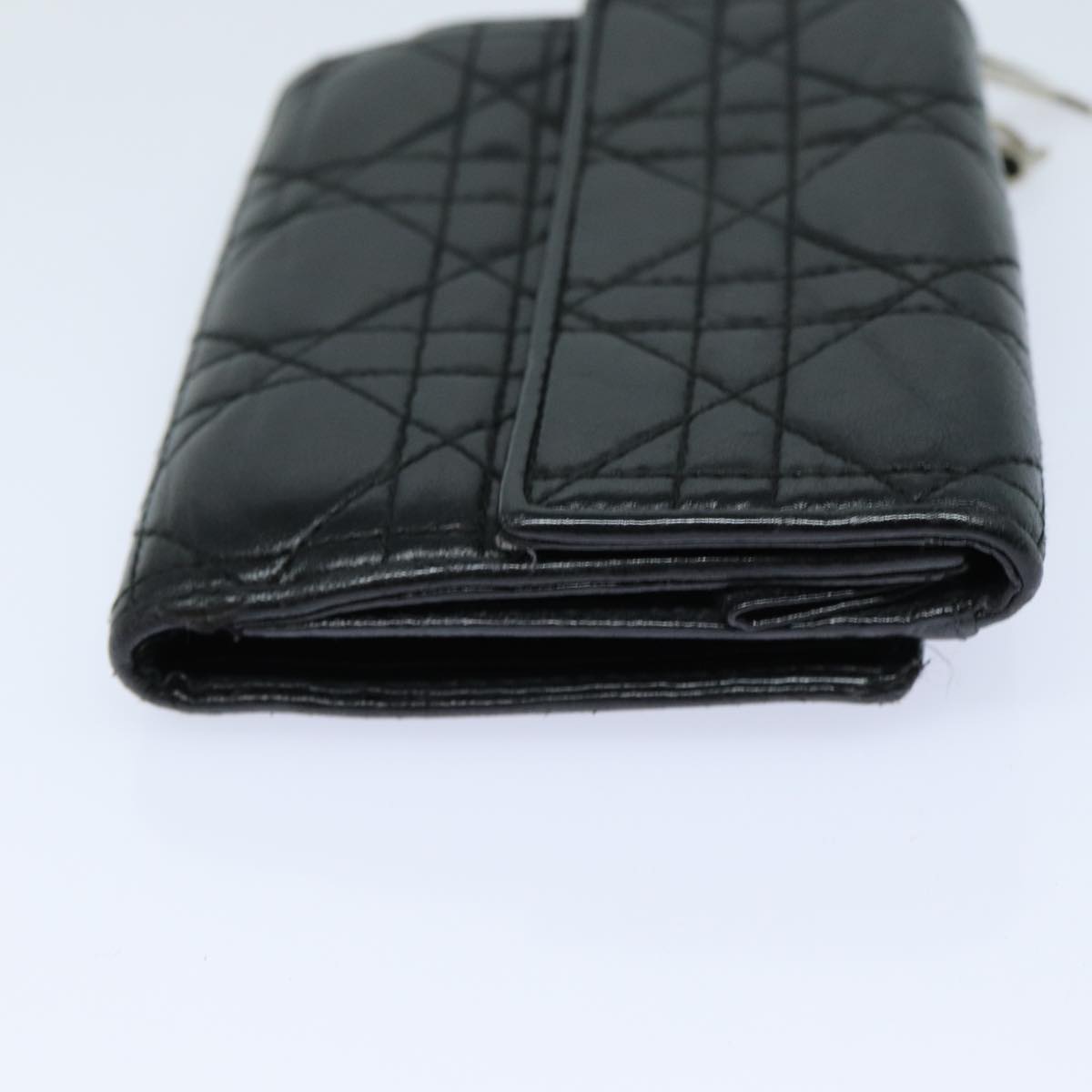 CHRISTIAN DIOR Lady Dior Canage Wallet Lamb Skin Black Auth hk1418