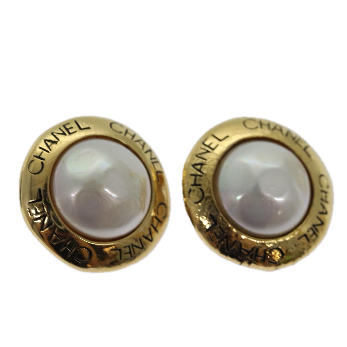 Top Quality Chanel Pearl Earring metal Gold CC Auth hk1468