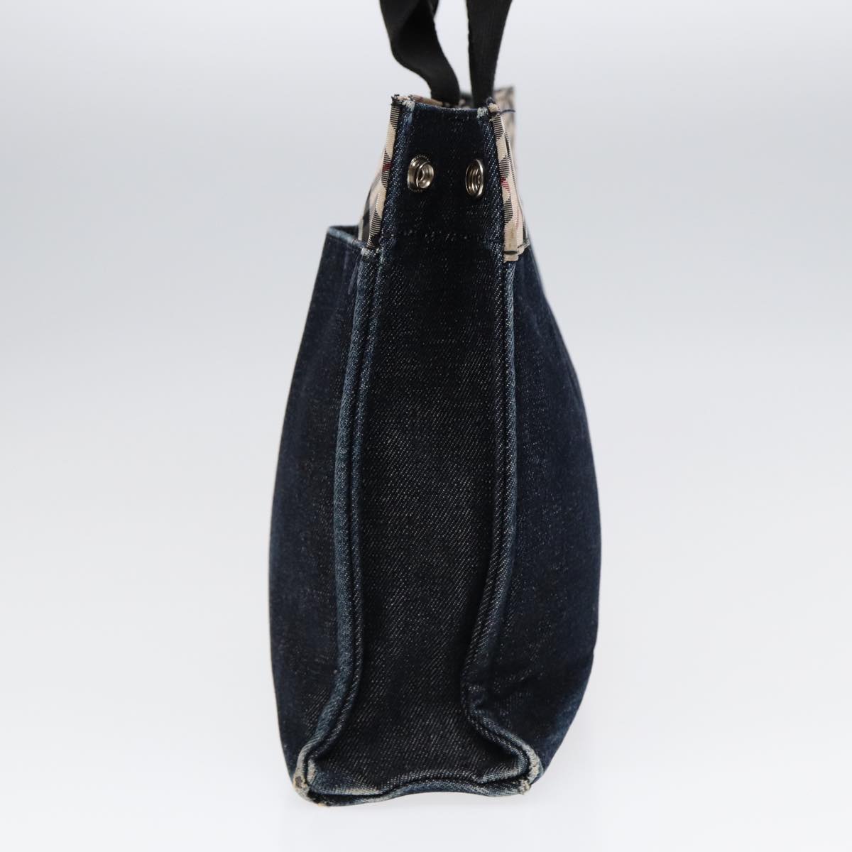 Burberry Nova Check Hand Bag Denim Nylon Navy Beige Silver Auth hk1572