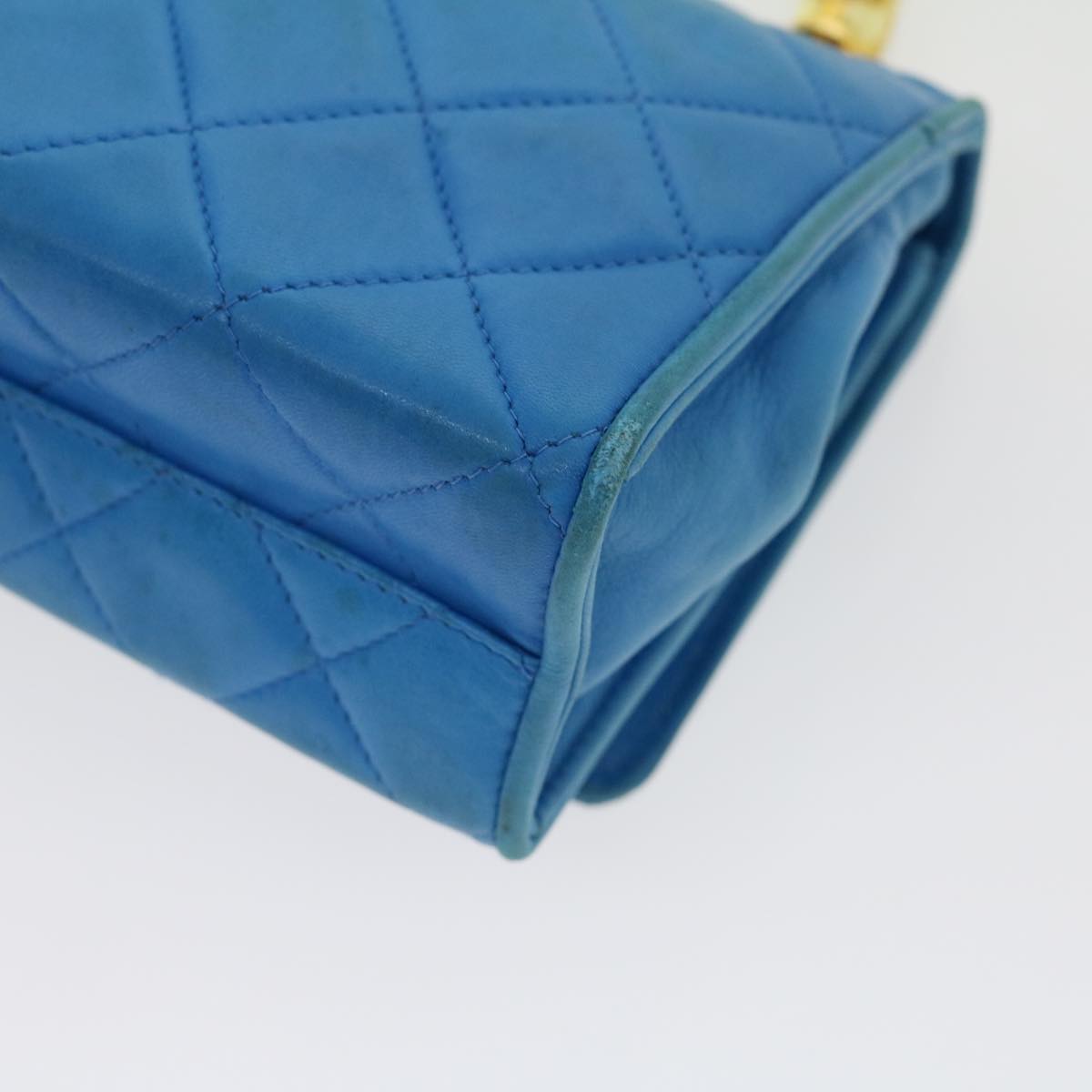 Top Quality Chanel Hand Bag Lamb Skin Blue CC Auth hk455A