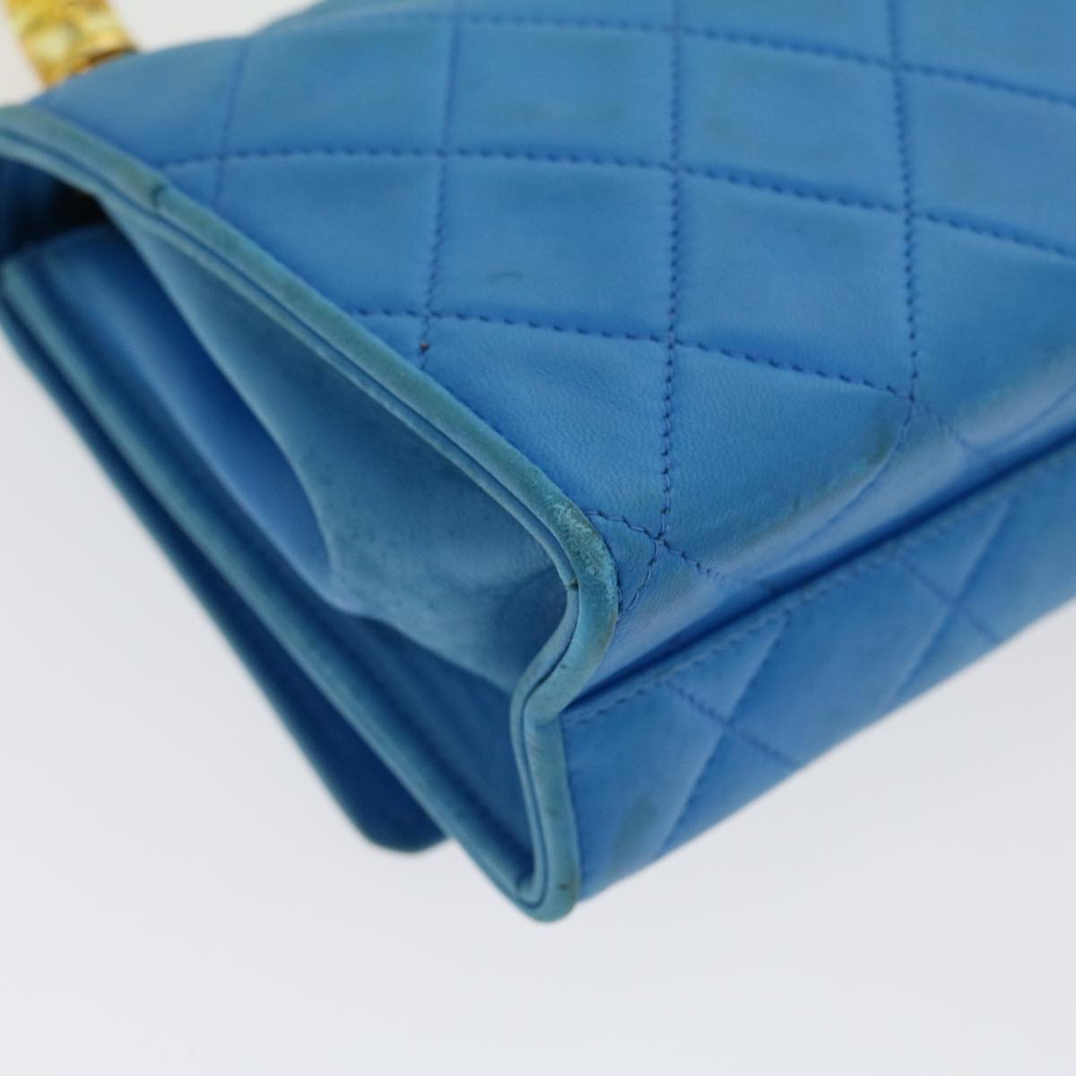 Top Quality Chanel Hand Bag Lamb Skin Blue CC Auth hk455A