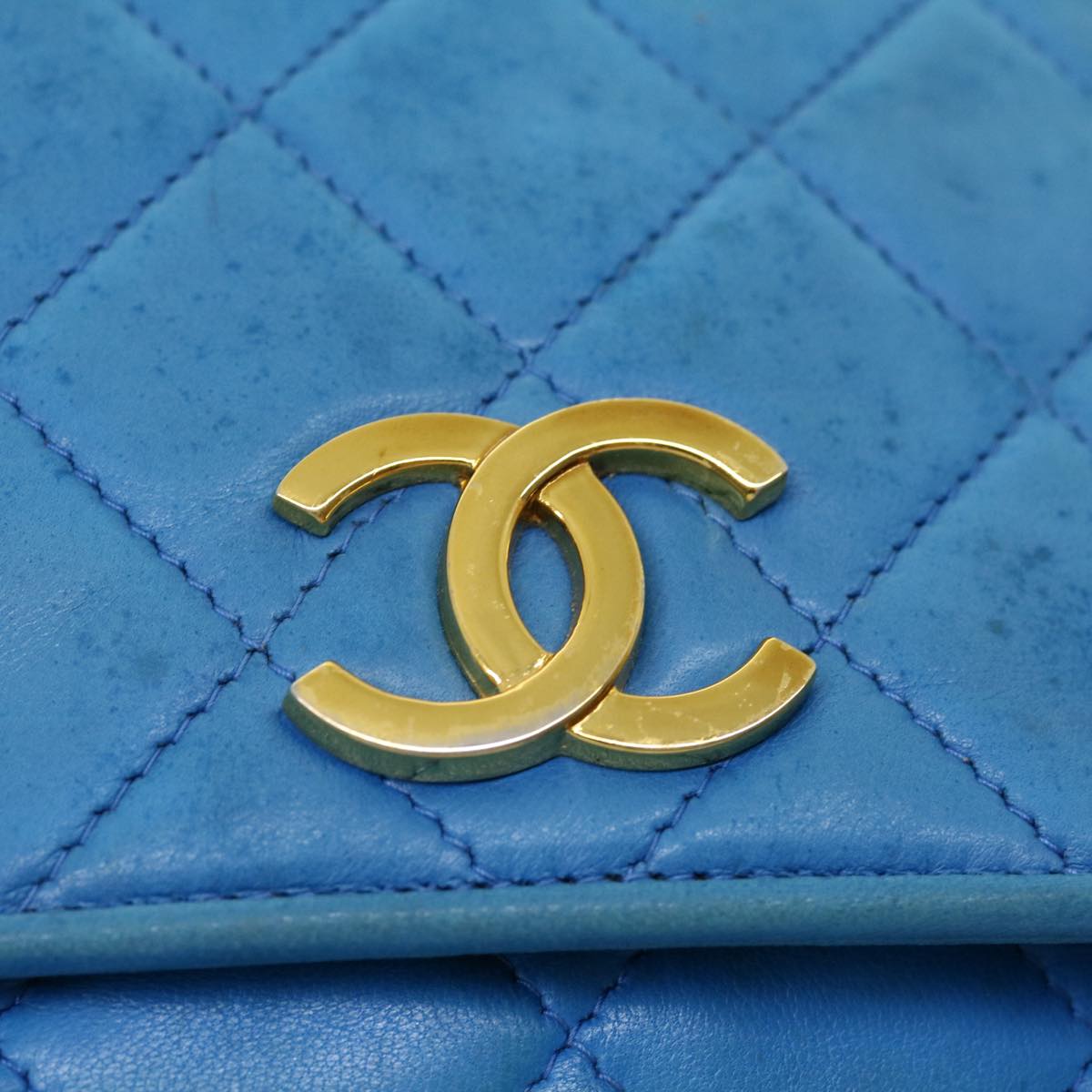 Top Quality Chanel Hand Bag Lamb Skin Blue CC Auth hk455A