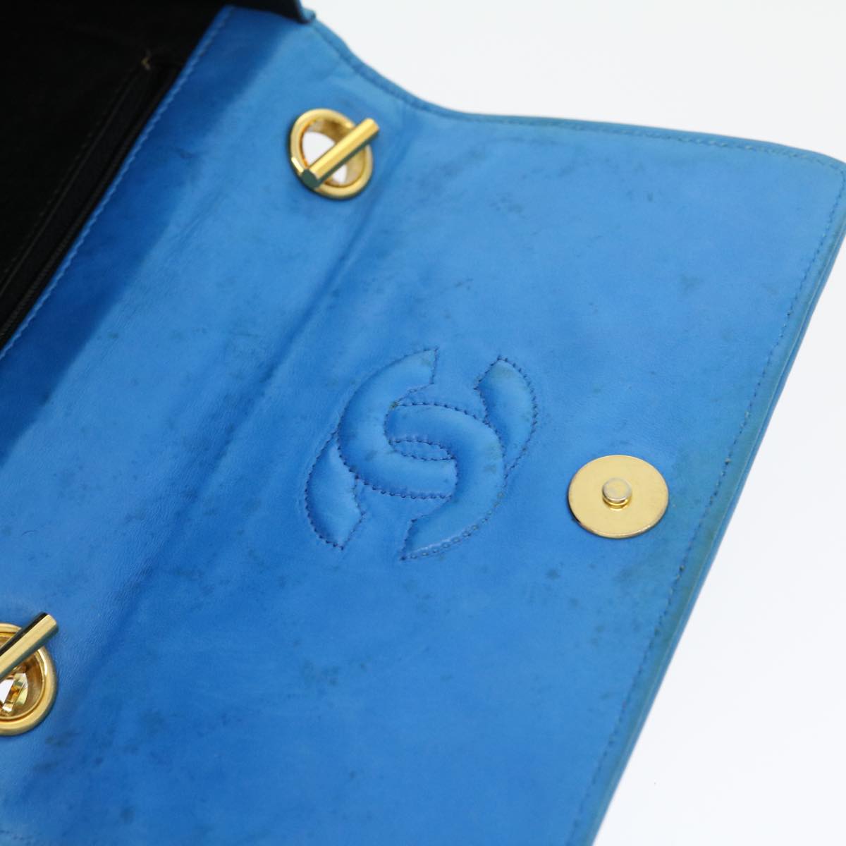 Top Quality Chanel Hand Bag Lamb Skin Blue CC Auth hk455A