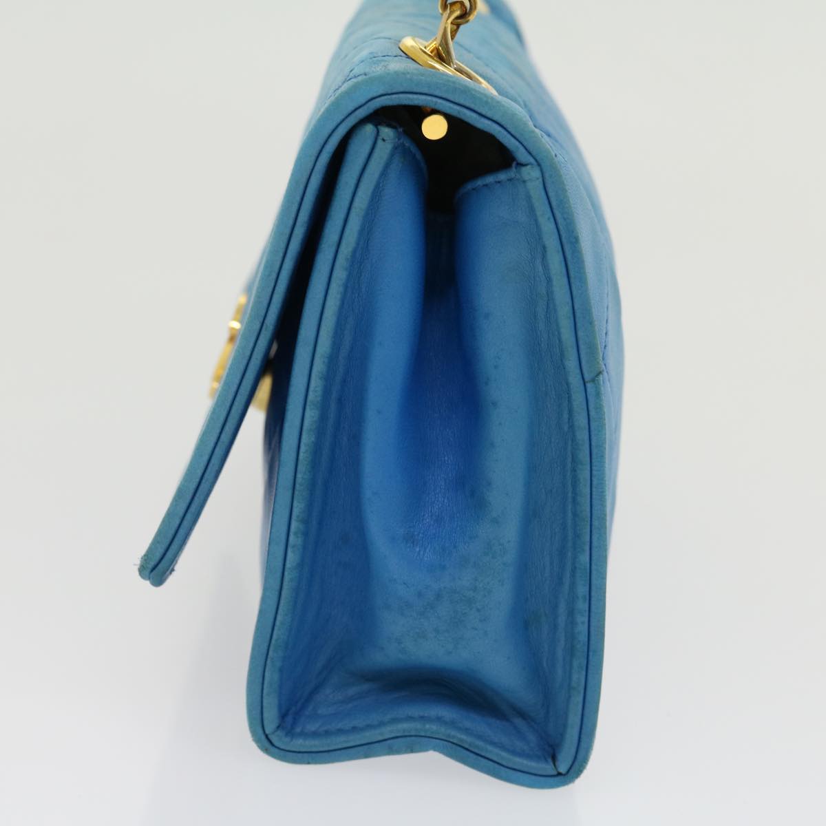 CHANEL Hand Bag Lamb Skin Blue CC Auth hk455A