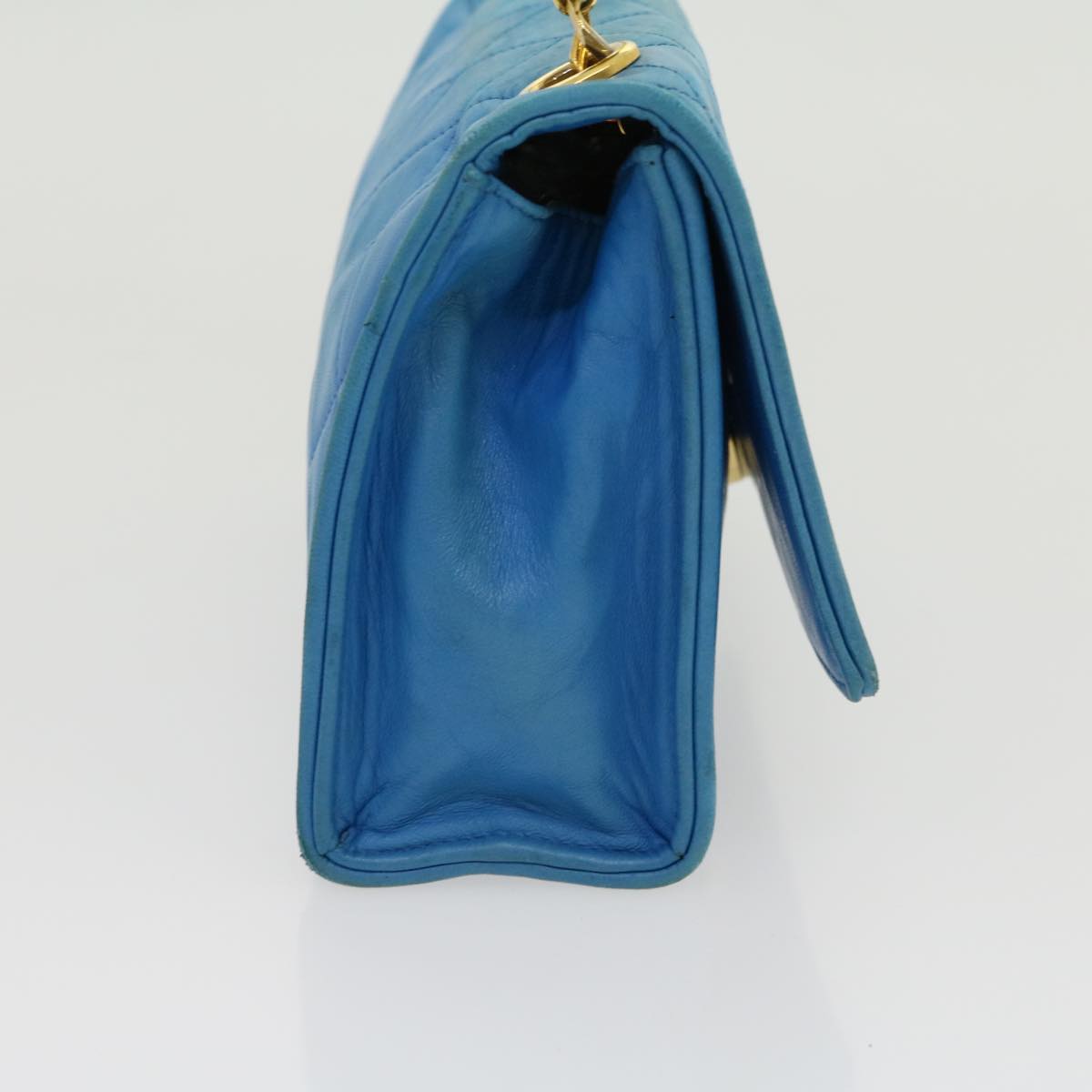 CHANEL Hand Bag Lamb Skin Blue CC Auth hk455A