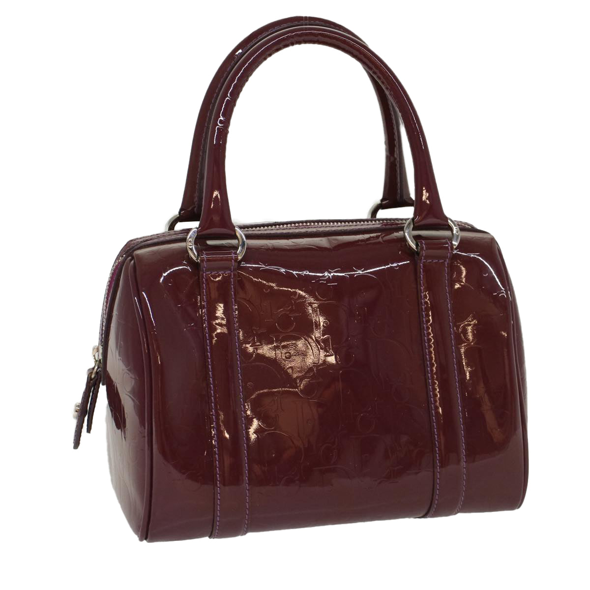 CHRISTIAN DIOR Trotter Canvas Mini Boston Bag Patent leather Purple Auth hk824