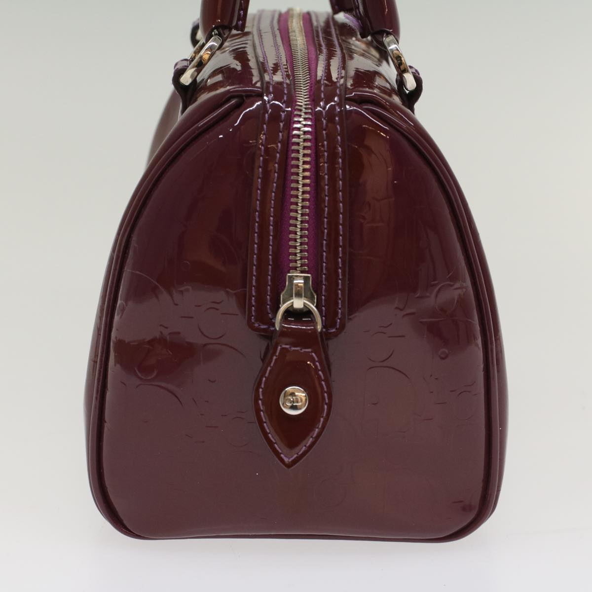 CHRISTIAN DIOR Trotter Canvas Mini Boston Bag Patent leather Purple Auth hk824