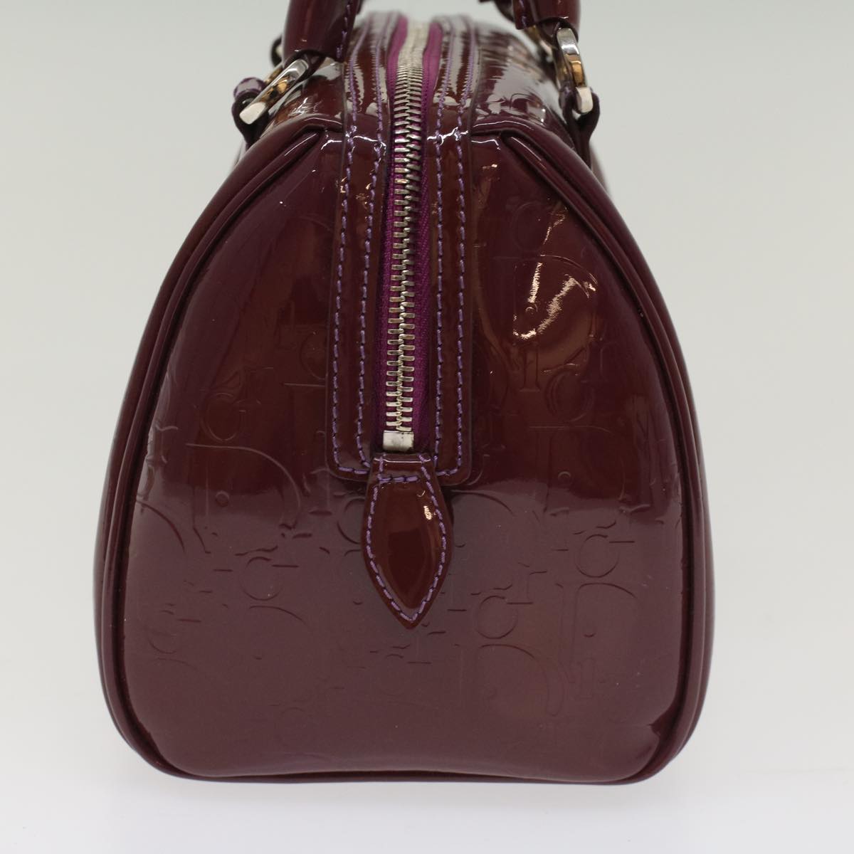 CHRISTIAN DIOR Trotter Canvas Mini Boston Bag Patent leather Purple Auth hk824