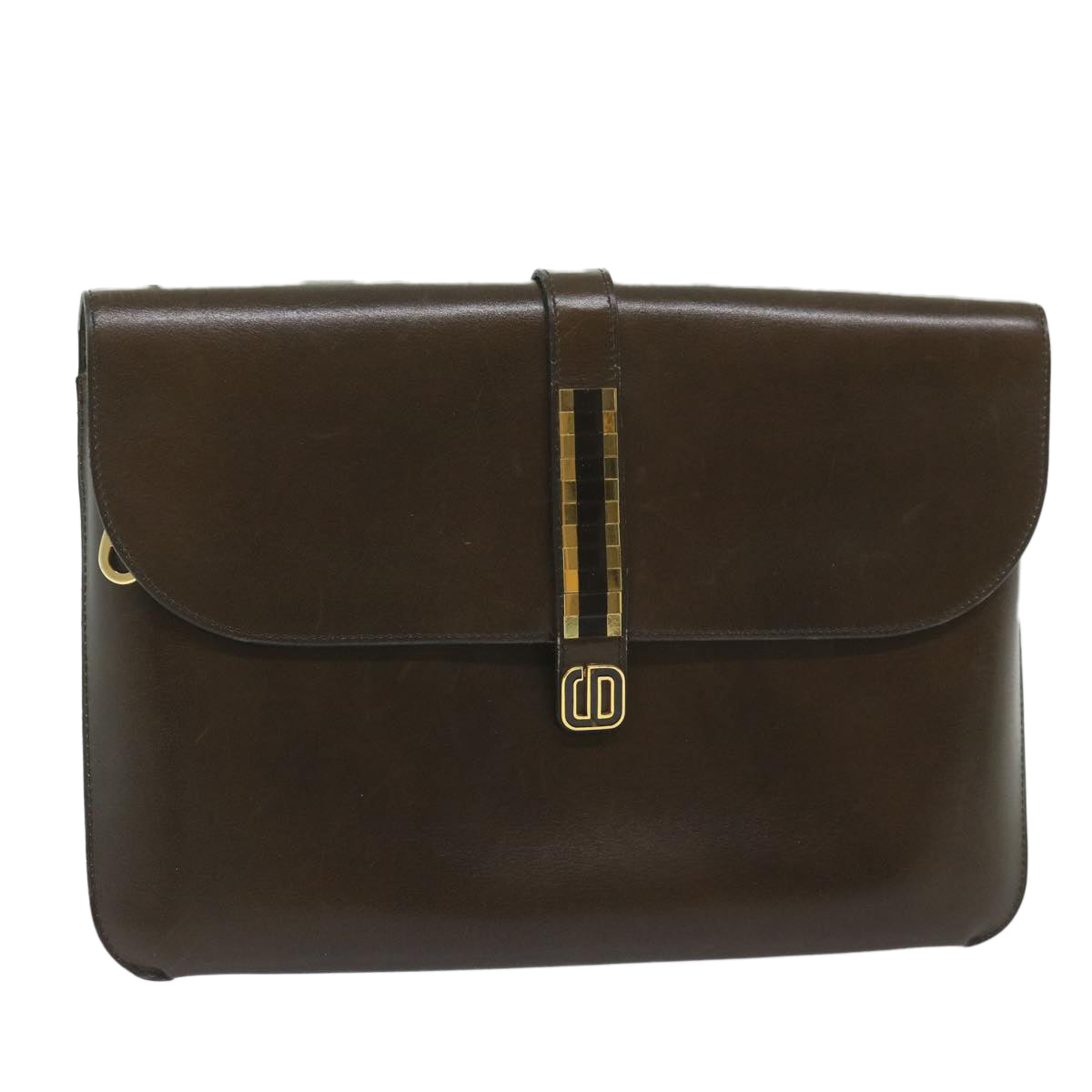 CHRISTIAN DIOR Shoulder Bag Leather Brown Auth hk953