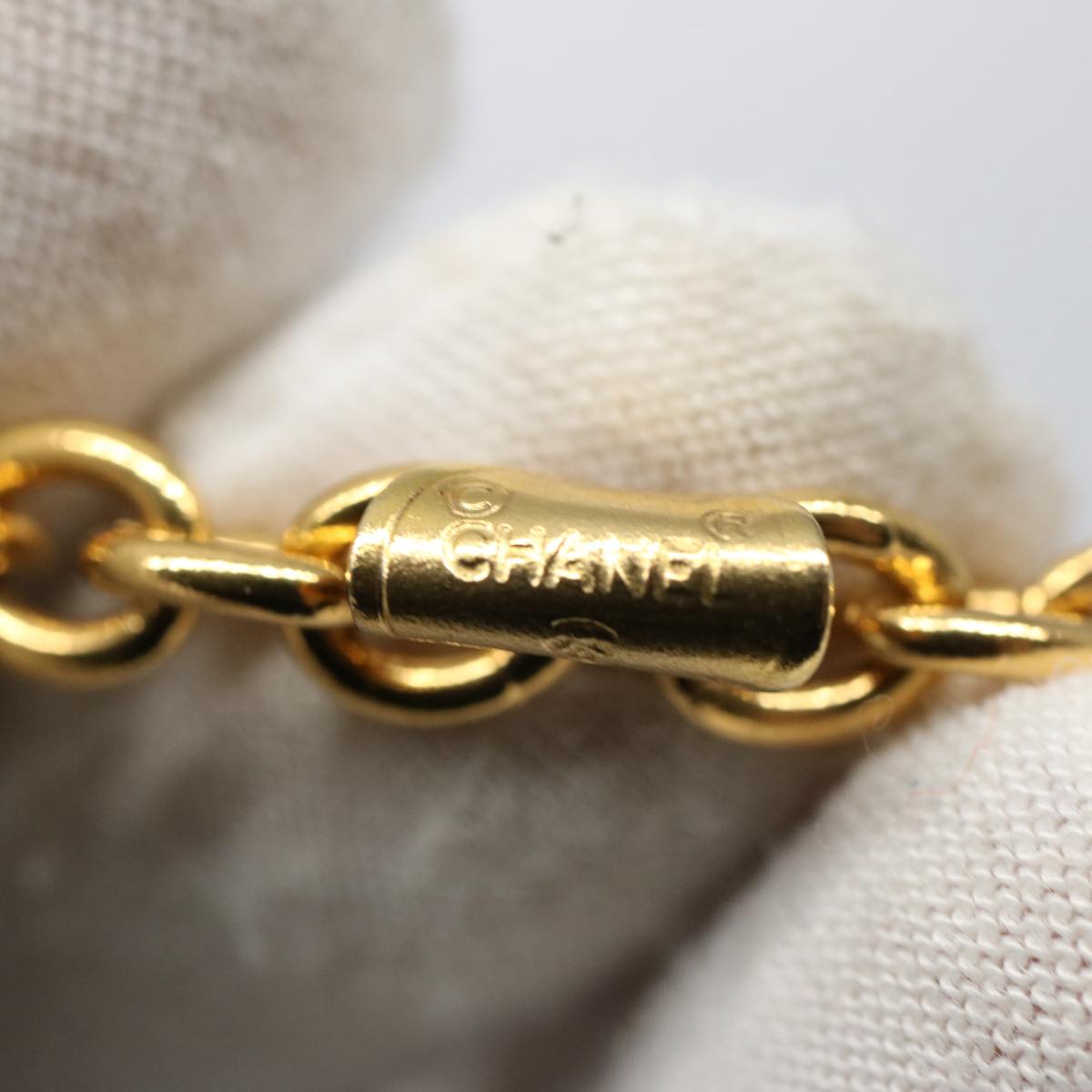 CHANEL Necklace Gold Tone CC Auth hk964