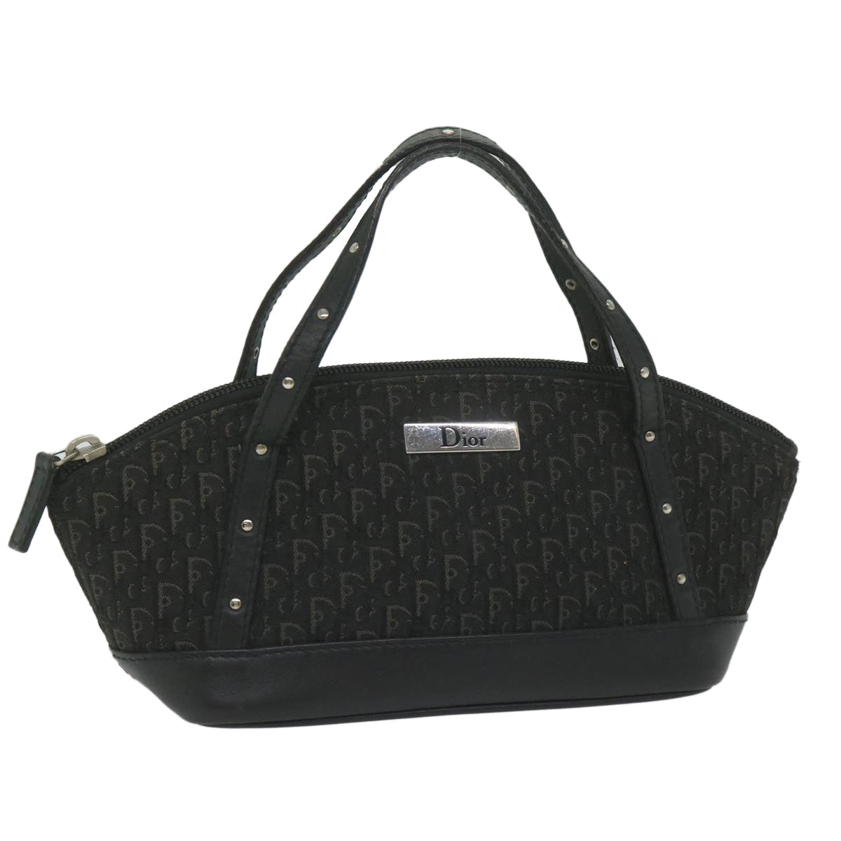 CHRISTIAN DIOR Trotter Canvas Hand Bag Black Auth hk965