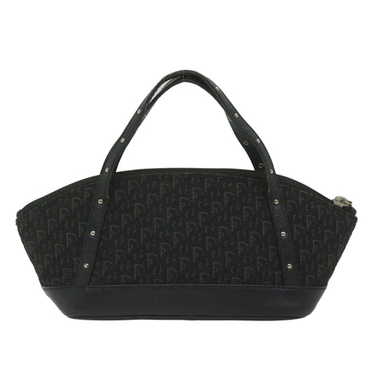 CHRISTIAN DIOR Trotter Canvas Hand Bag Black Auth hk965