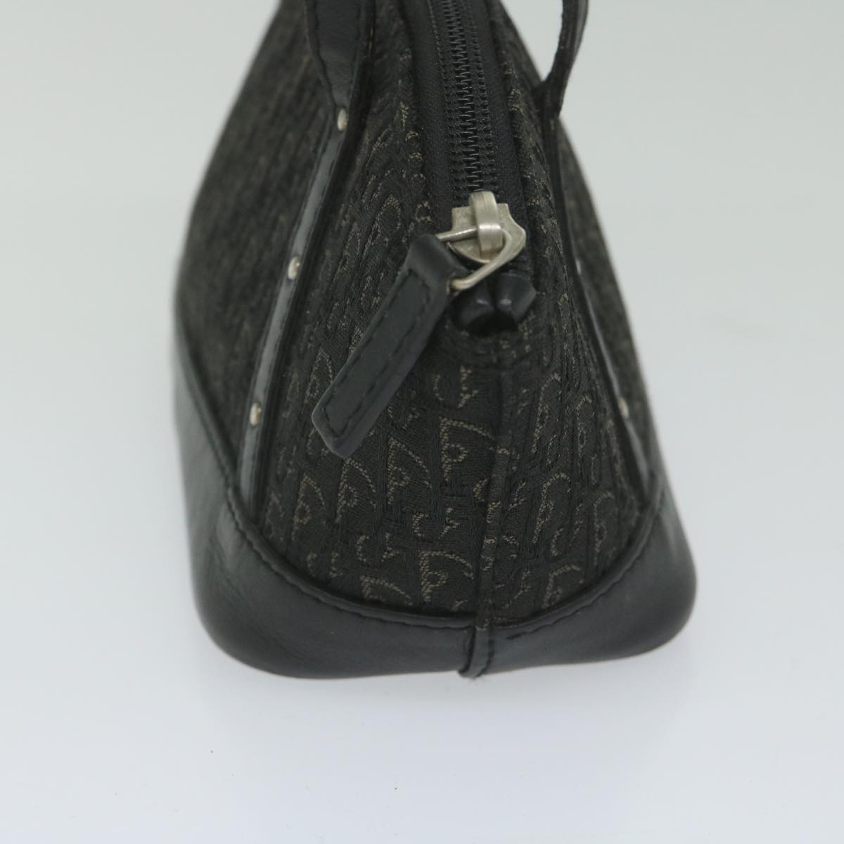 CHRISTIAN DIOR Trotter Canvas Hand Bag Black Auth hk965