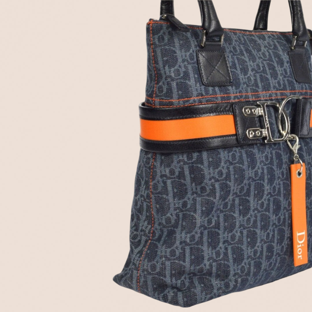 CHRISTIAN DIOR 2005 FLIGHT DENIM TROTTER TOTE BAG