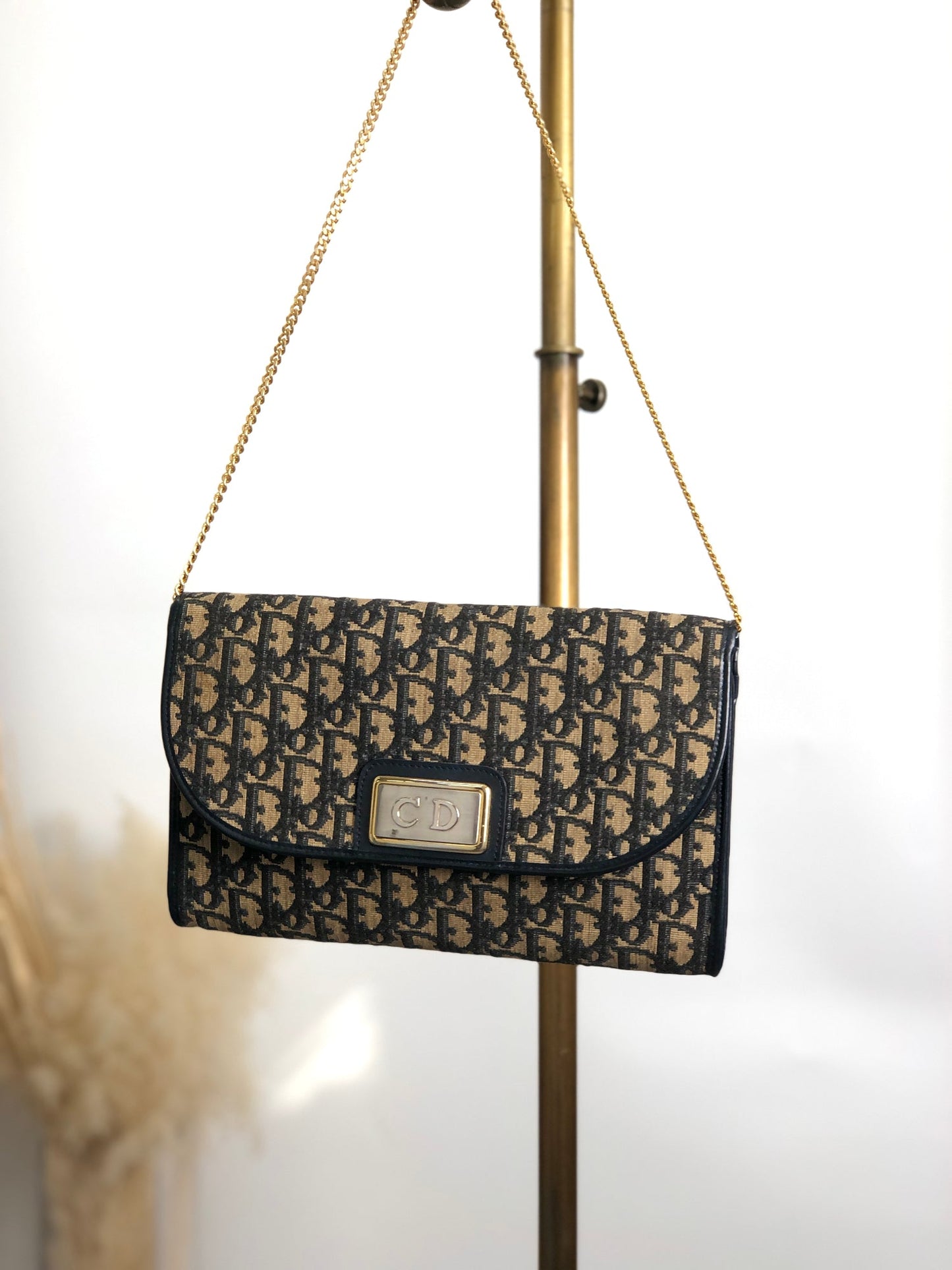 Christian Dior Trotter CD Logo Chain Shoulder bag Navy Vintage bmy3ab