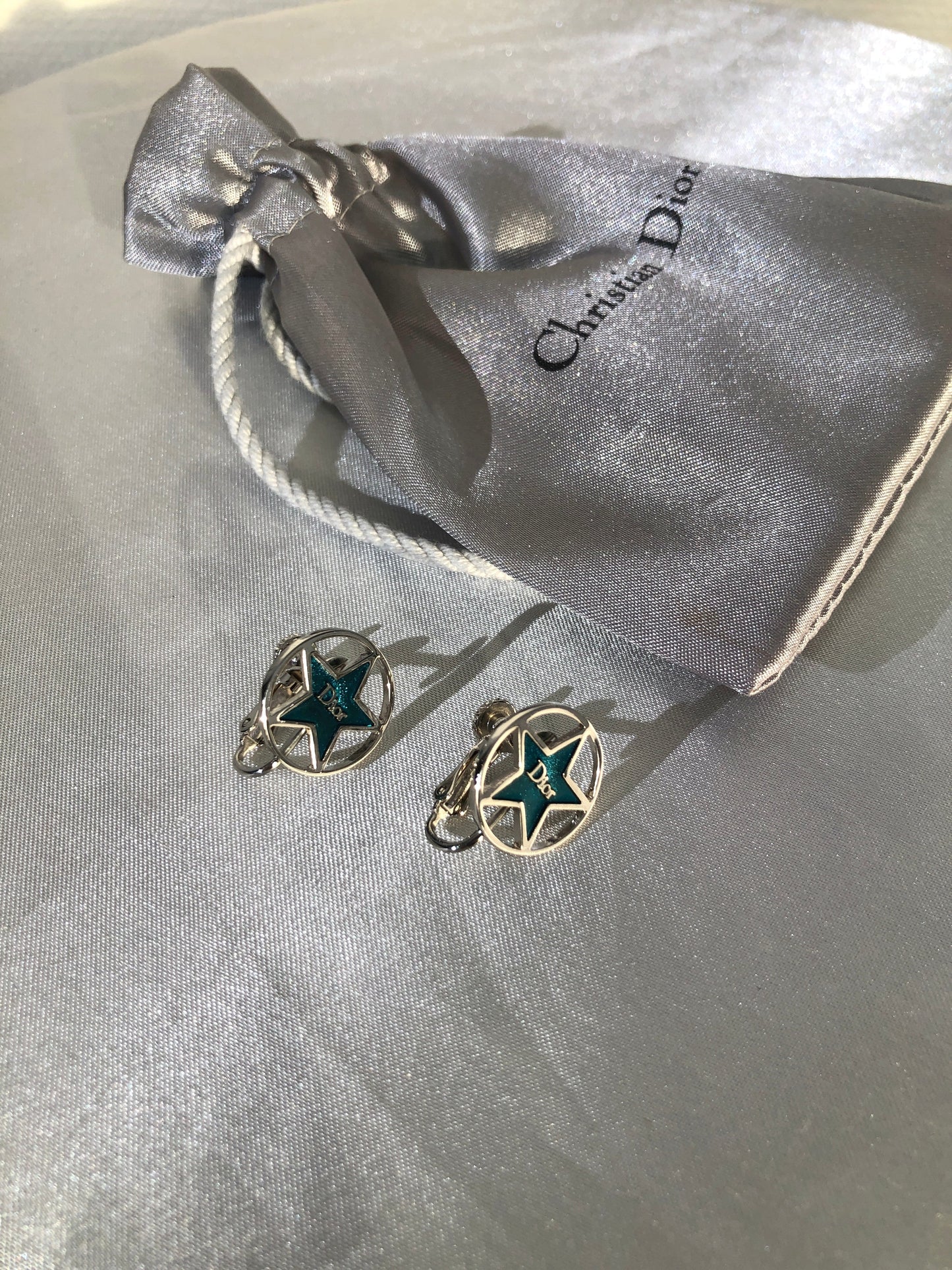 Christian Dior Logo Circle Star Earrings Silver Vintage fkd34r