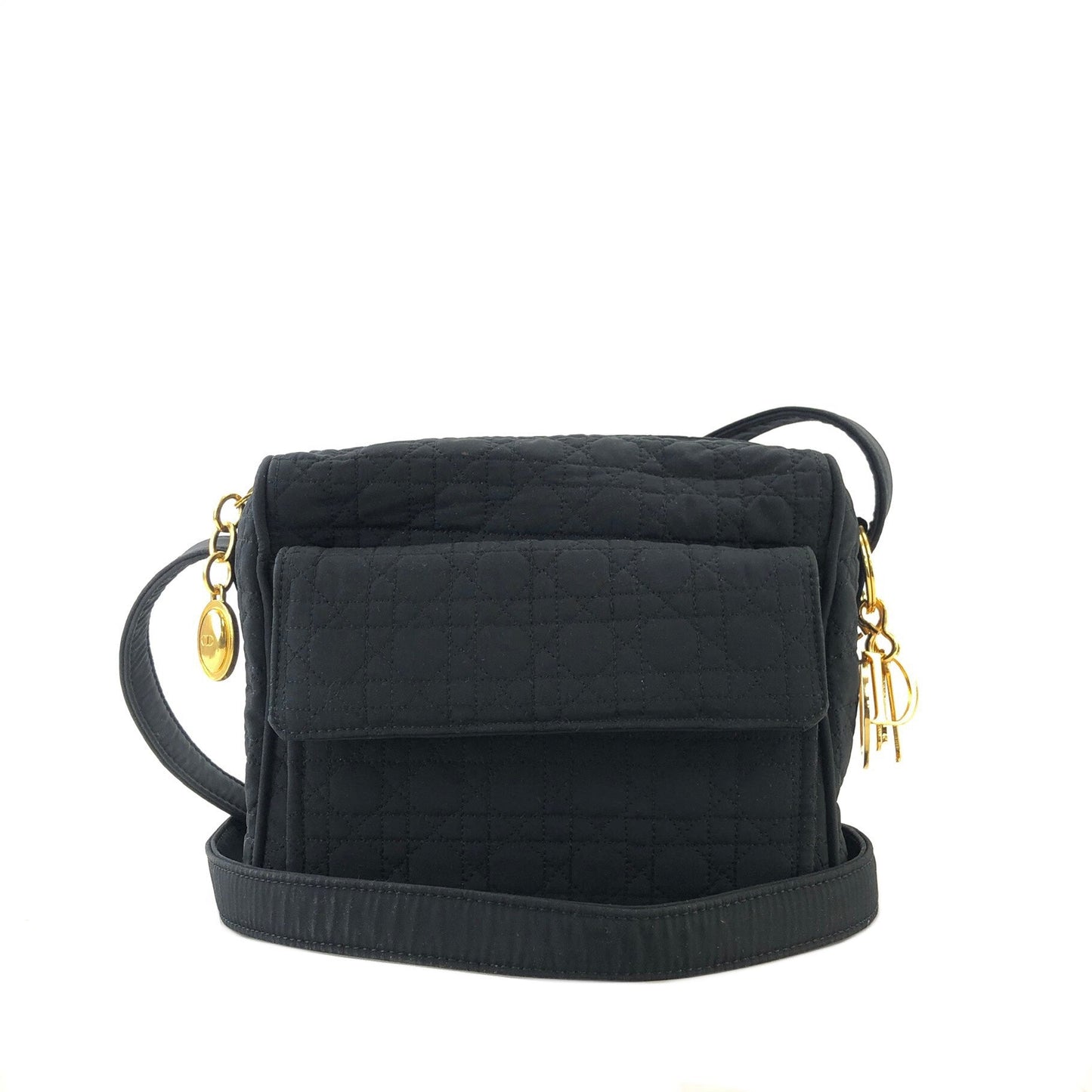 Christian Dior Cannage Logo Motif Charm Nylon Shoulder bag Black Vintage e7e3wt
