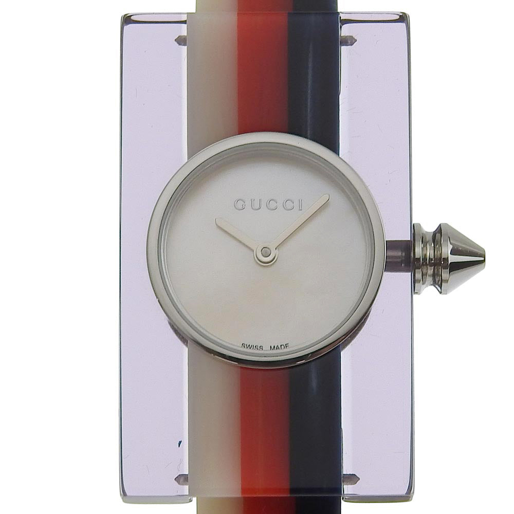 GUCCI Watches Quartz 143.5 Stainless Steel, Plastic White / red / navy Bangle watch Vintage web Silver shell dial Women Used