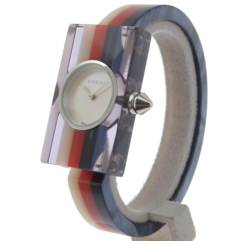 GUCCI Watches Quartz 143.5 Stainless Steel, Plastic White / red / navy Bangle watch Vintage web Silver shell dial Women Used