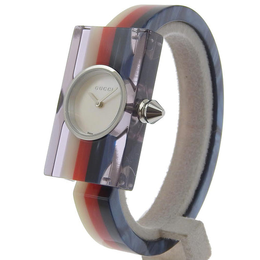GUCCI Watches Quartz 143.5 Stainless Steel, Plastic White / red / navy Bangle watch Vintage web Silver shell dial Women Used