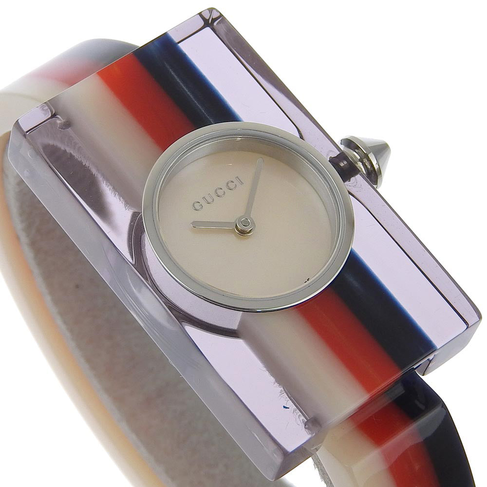 GUCCI Watches Quartz 143.5 Stainless Steel, Plastic White / red / navy Bangle watch Vintage web Silver shell dial Women Used