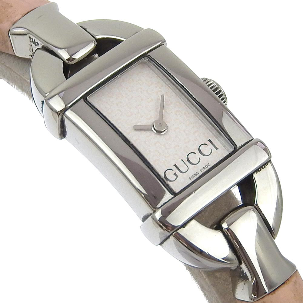GUCCI Watches Quartz 6800L Stainless Steel, Rubber pink Bamboo White dial Women Used