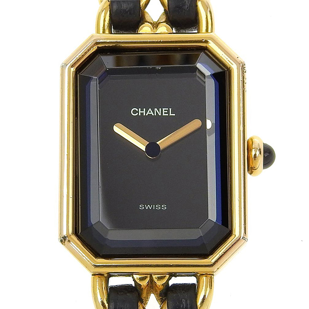 CHANEL Watches Quartz Plated Gold , Leather black Premiere L black dial Women Used