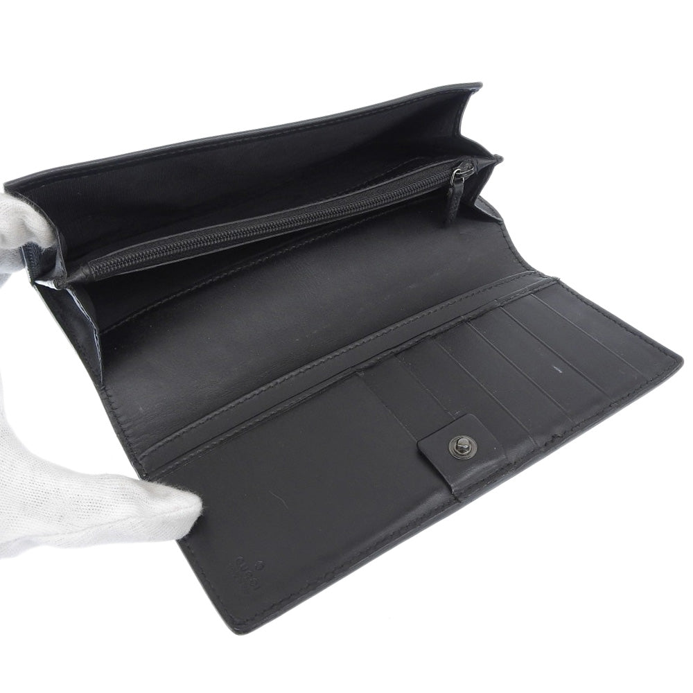 GUCCI Long Wallet Purse 233112 leather black GG Shima Women Secondhand