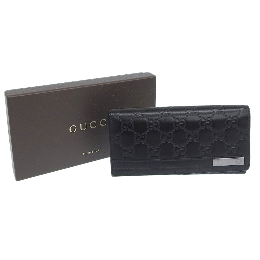 GUCCI Long Wallet Purse 233112 leather black GG Shima Women Secondhand
