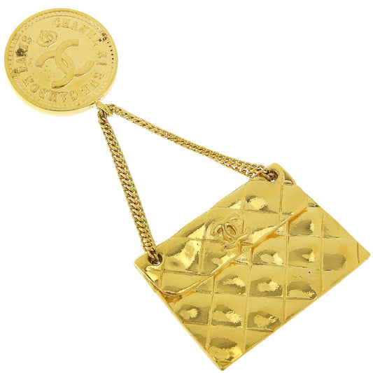 CHANEL Brooch Plated Gold gold Matrasse COCO Mark Bag motif Women Used