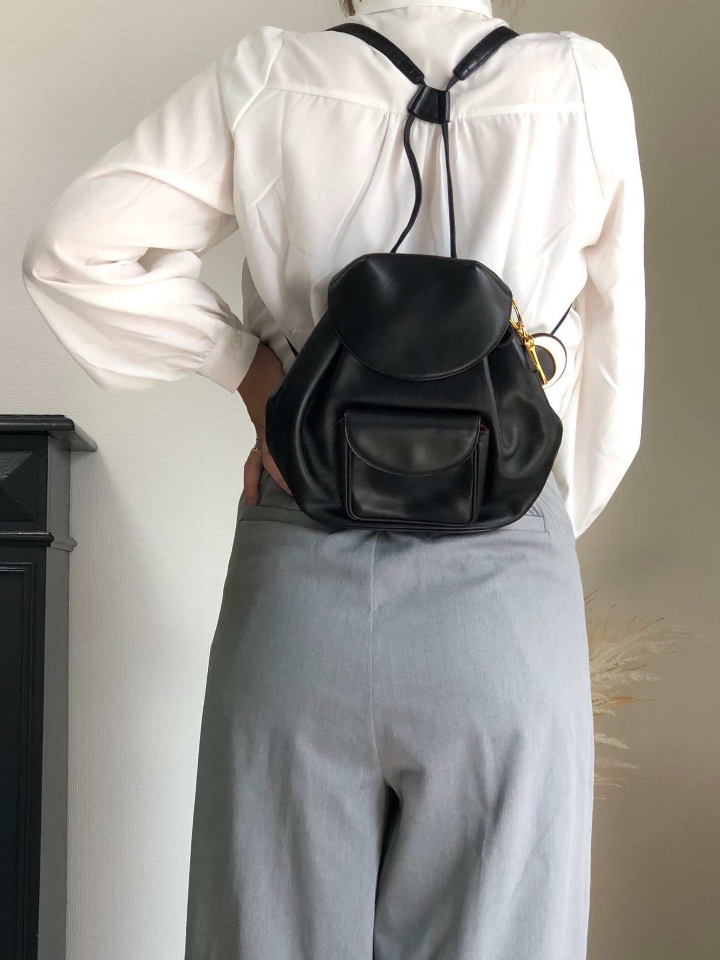 Christian Dior Logo Charm Backpack Black Vintage i7gek7