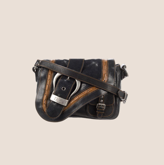CHRISTIAN DIOR 2004 BLACK LEATHER MINI GAUCHO BAG