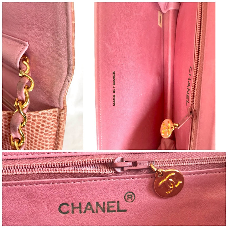 Chanel Vintage milky pink genuine lizard leather 2