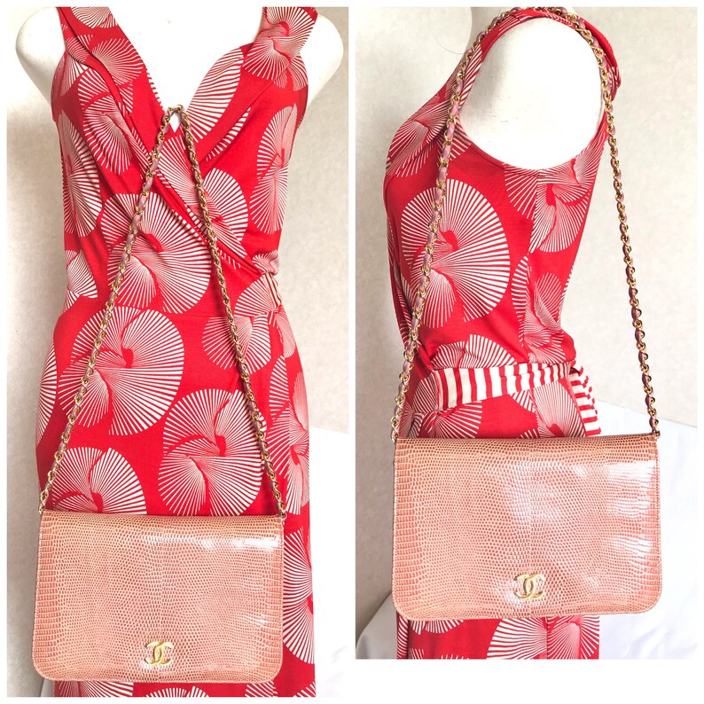 Chanel Vintage milky pink genuine lizard leather 2