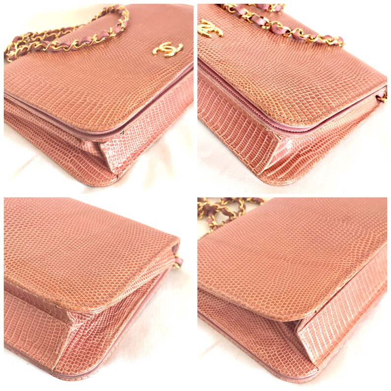 Chanel Vintage milky pink genuine lizard leather 2
