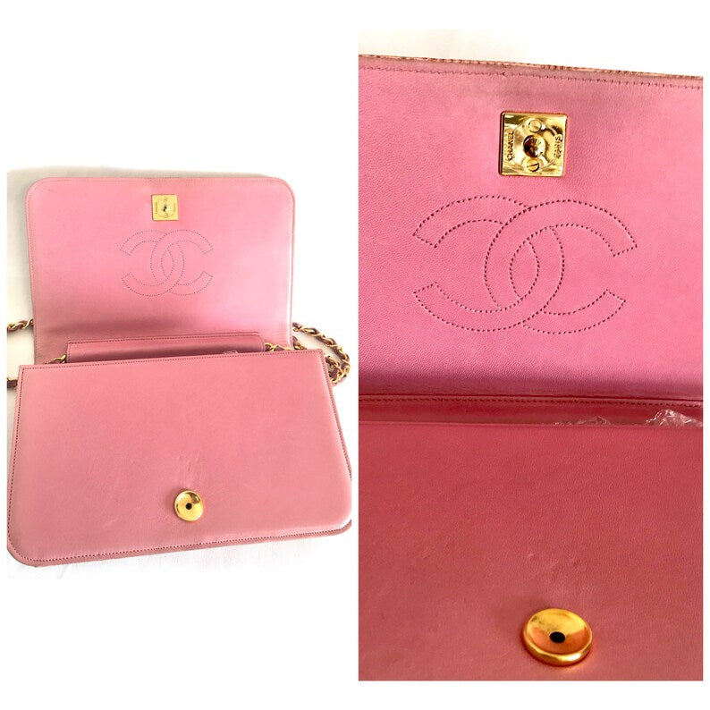 Chanel Vintage milky pink genuine lizard leather 2