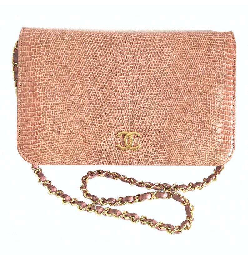 Chanel Vintage milky pink genuine lizard leather 2