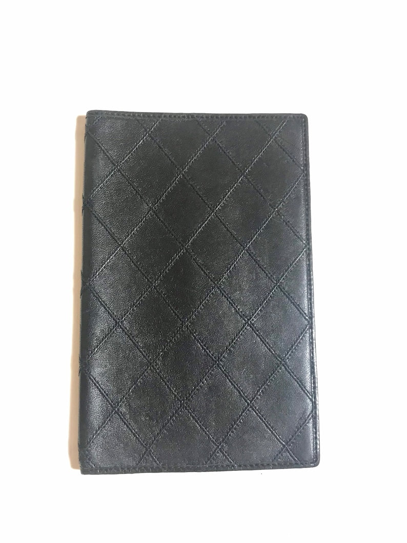 Chanel Vintage black stitched leather book cover, diary cover, checkbook case etc