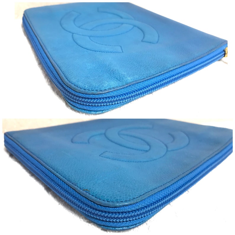 Chanel Vintage blue caviar clutch Bag, iPhone case, large wallet, cosmetic case pouch, mini Bag