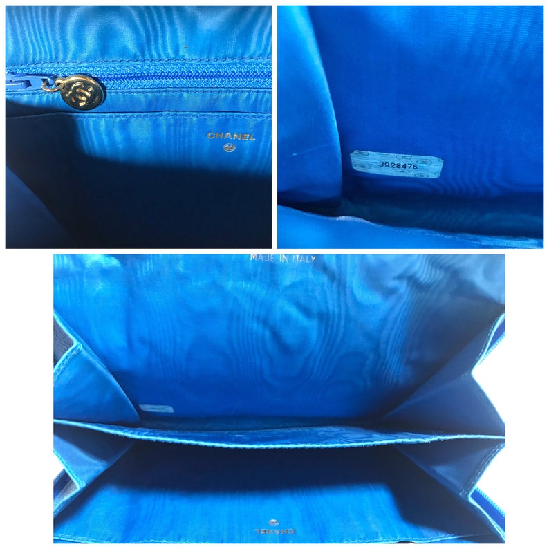 Chanel Vintage blue caviar clutch Bag, iPhone case, large wallet, cosmetic case pouch, mini Bag