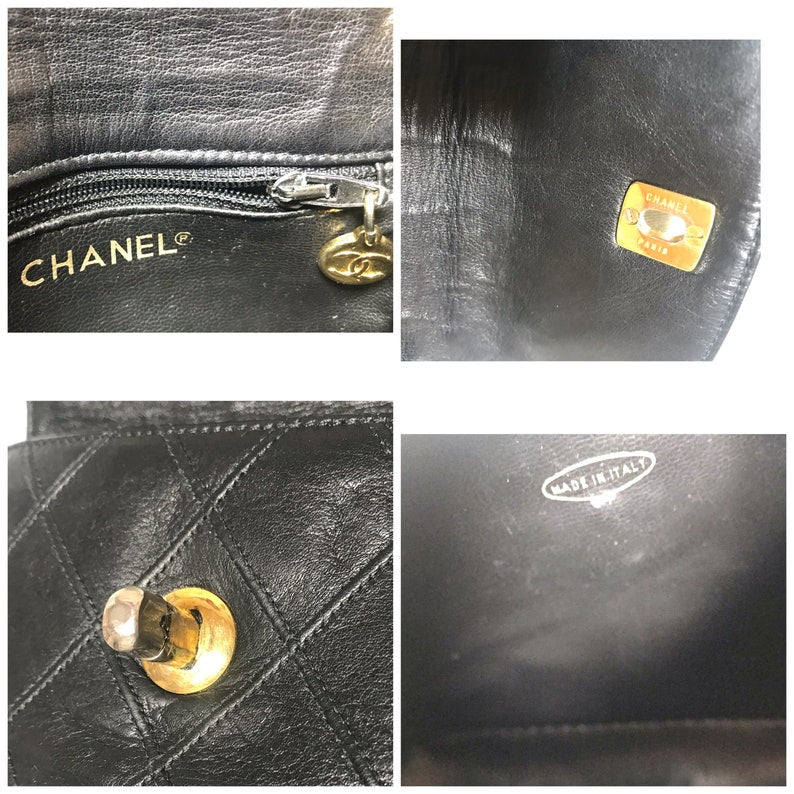 Chanel Vintage black leather waist purse, fanny pack with golden chain belt and CC closure hock