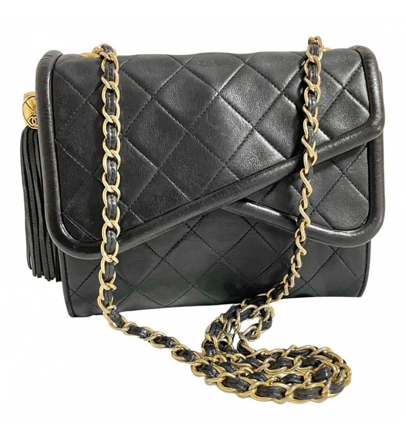 Chanel Vintage black fringe camera Bag with double flaps